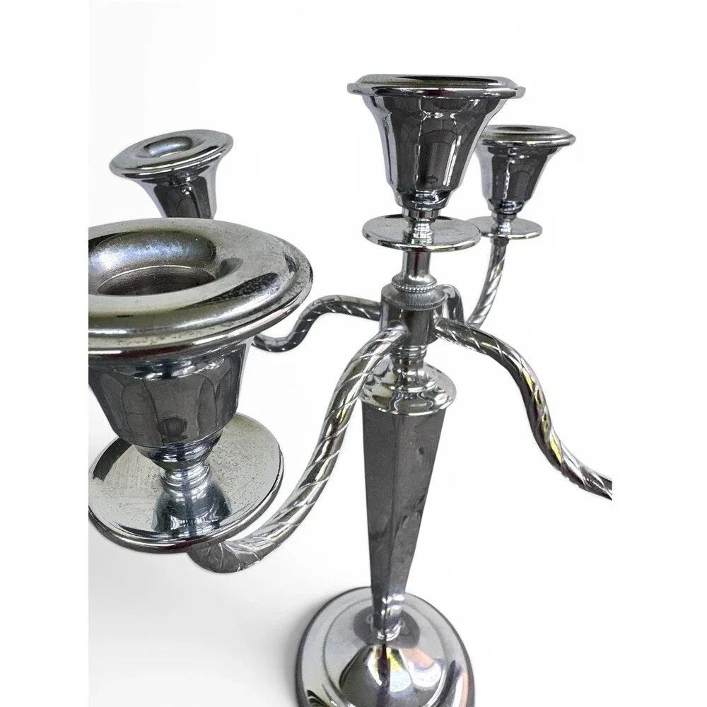 Vintage R.C. Silver Metal 5-Light Candelabra Elegant 5-Arm Twist Candle Holder
